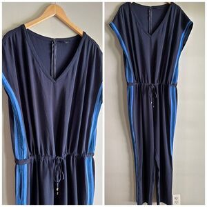 Tommy Hilfiger Plus Size 18 Navy Blue Cap Sleeve Jumpsuit with Stripes Pockets